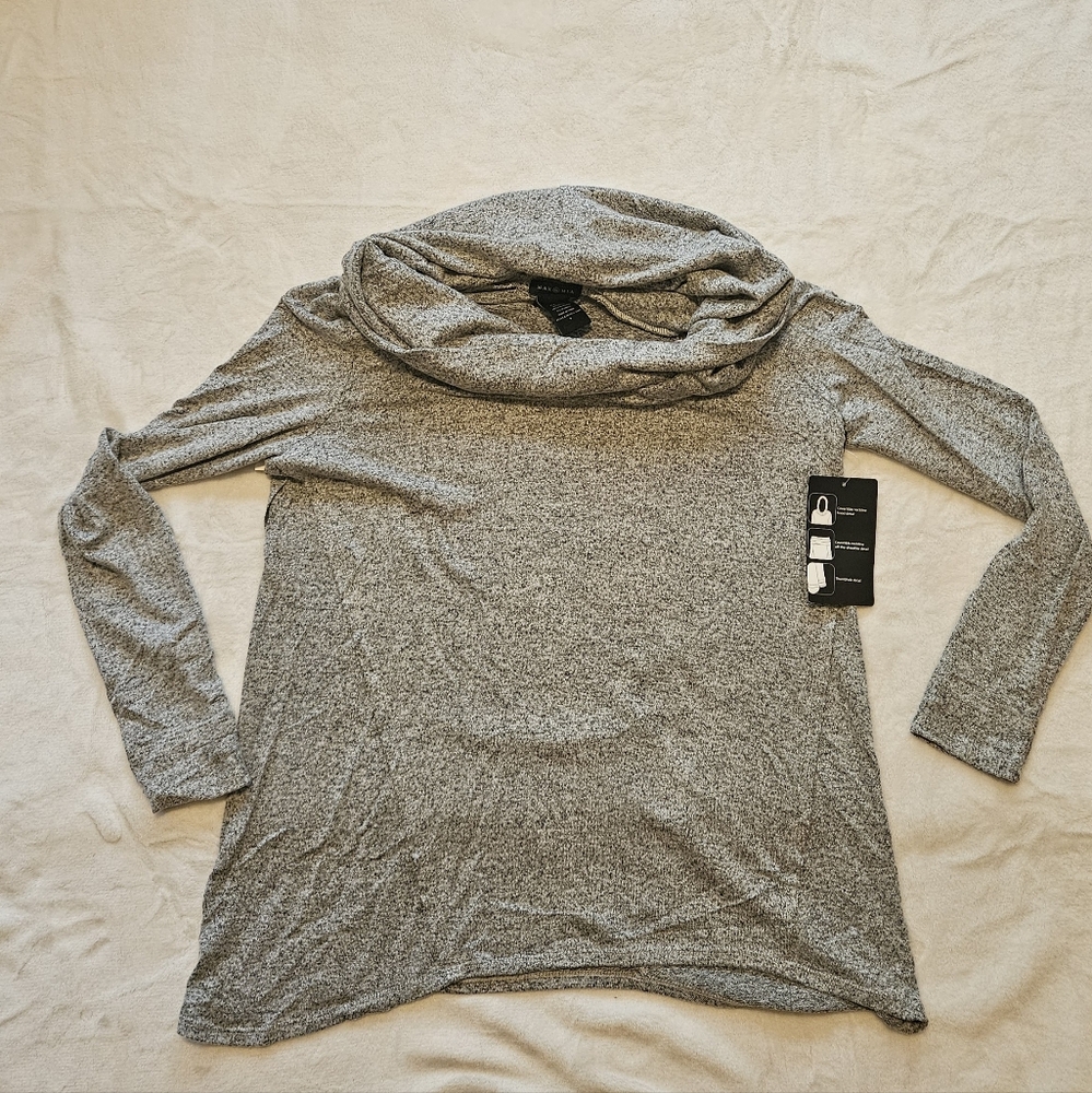 Max & Mia Gray Cozy Convertible Neck Long Sleeve Top